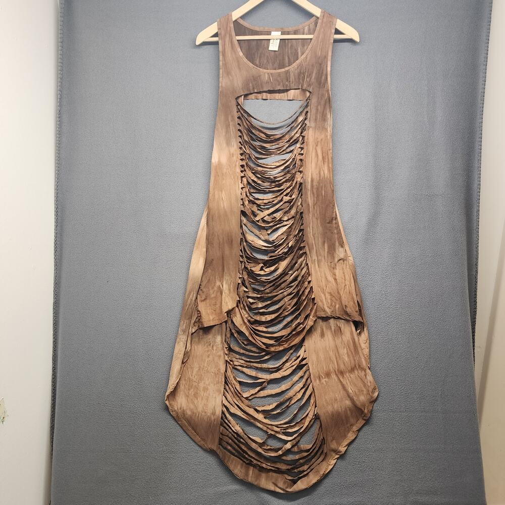 SJL Apparel Shredded Tank Dress Large Brown Distressed Boho Grunge Punk Festival